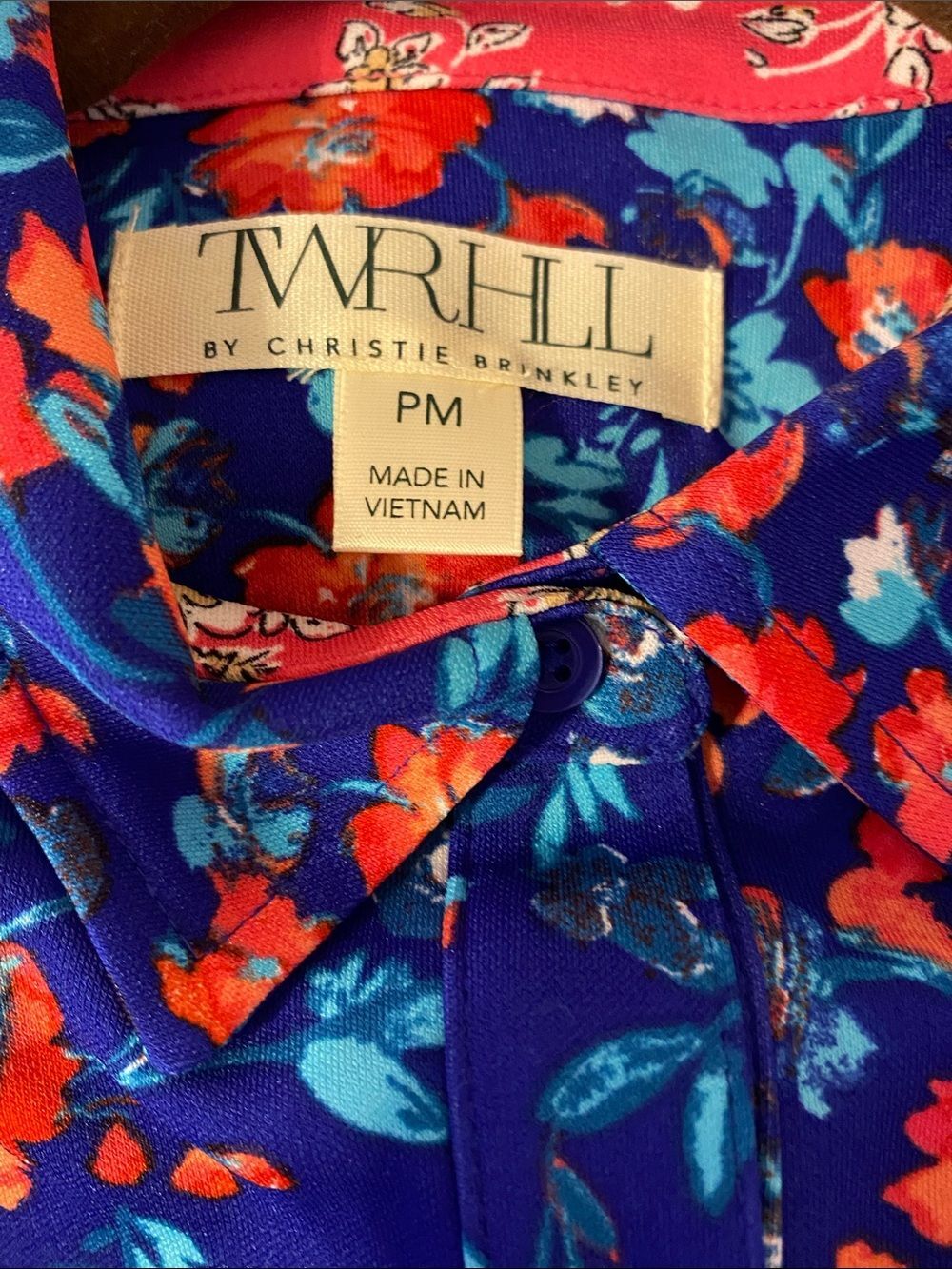 TWRHLL by Christie Brinkley Long-Sleeve Floral Shirt Dress - blue with pink PM - Picture 3 of 4